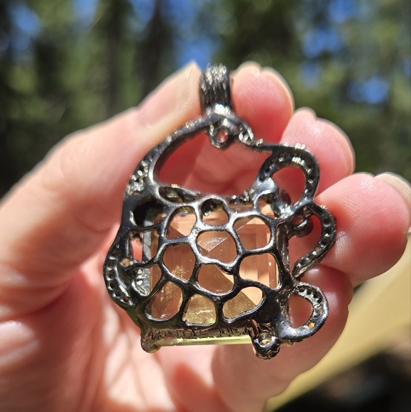 Citrine HUGE 52K & Aquamarine Gemstone Sterling Rhodium & Gold Pendant - Picture 5 of 11